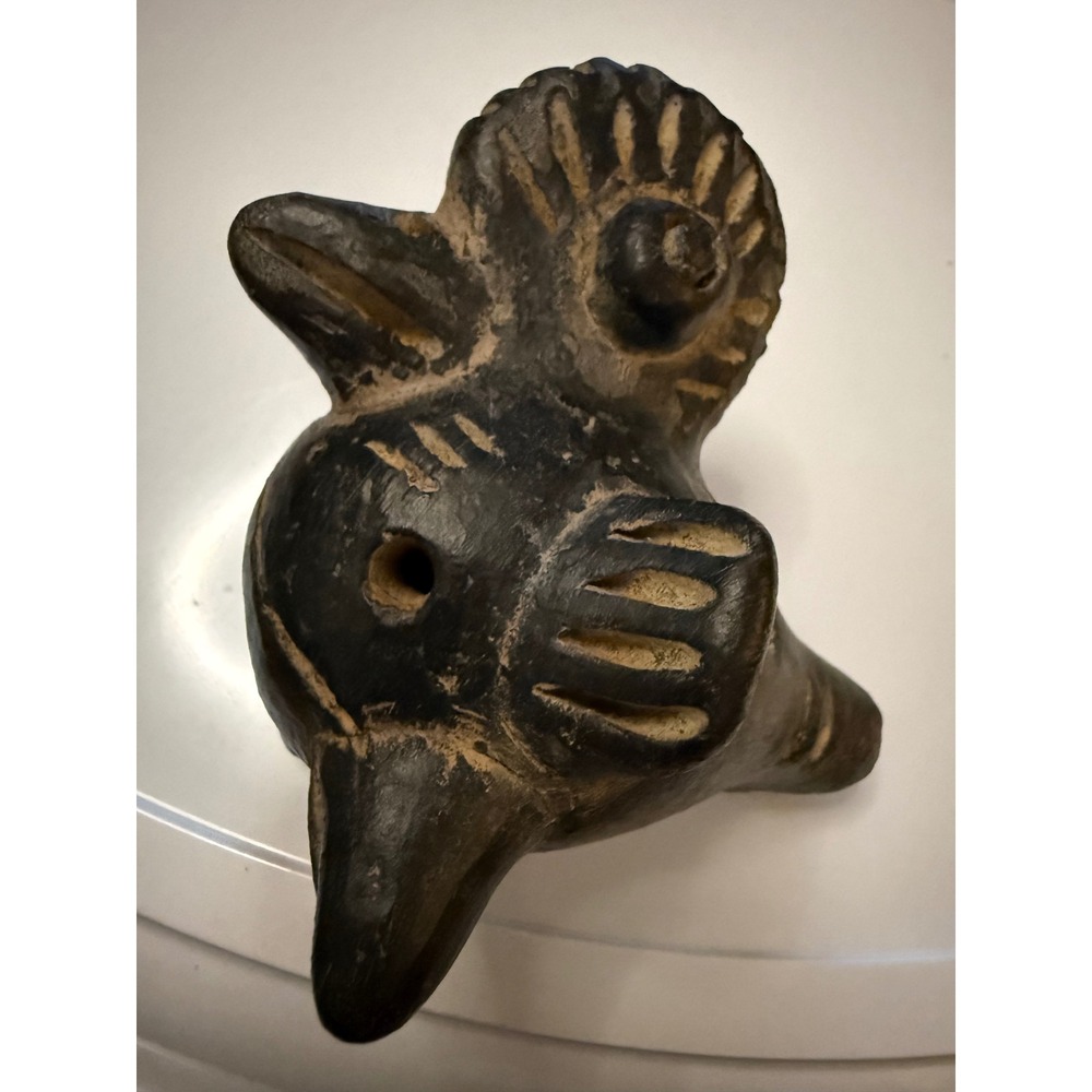 Vintage Pre-Columbian Style Clay Ocarina Whistle Bird Flute Folk Art Pottery